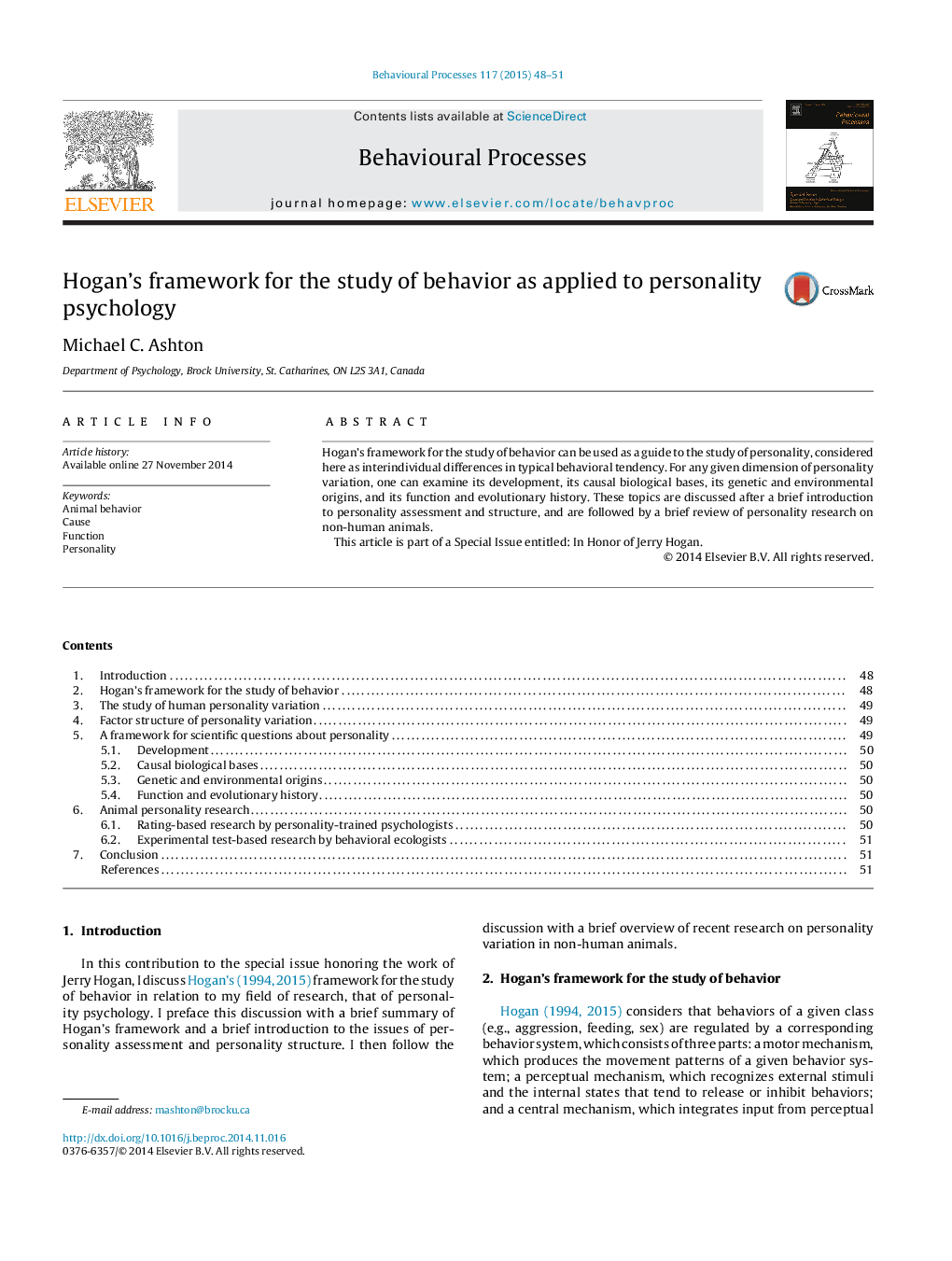 Hogan's framework for the study of behavior as applied to personality psychology