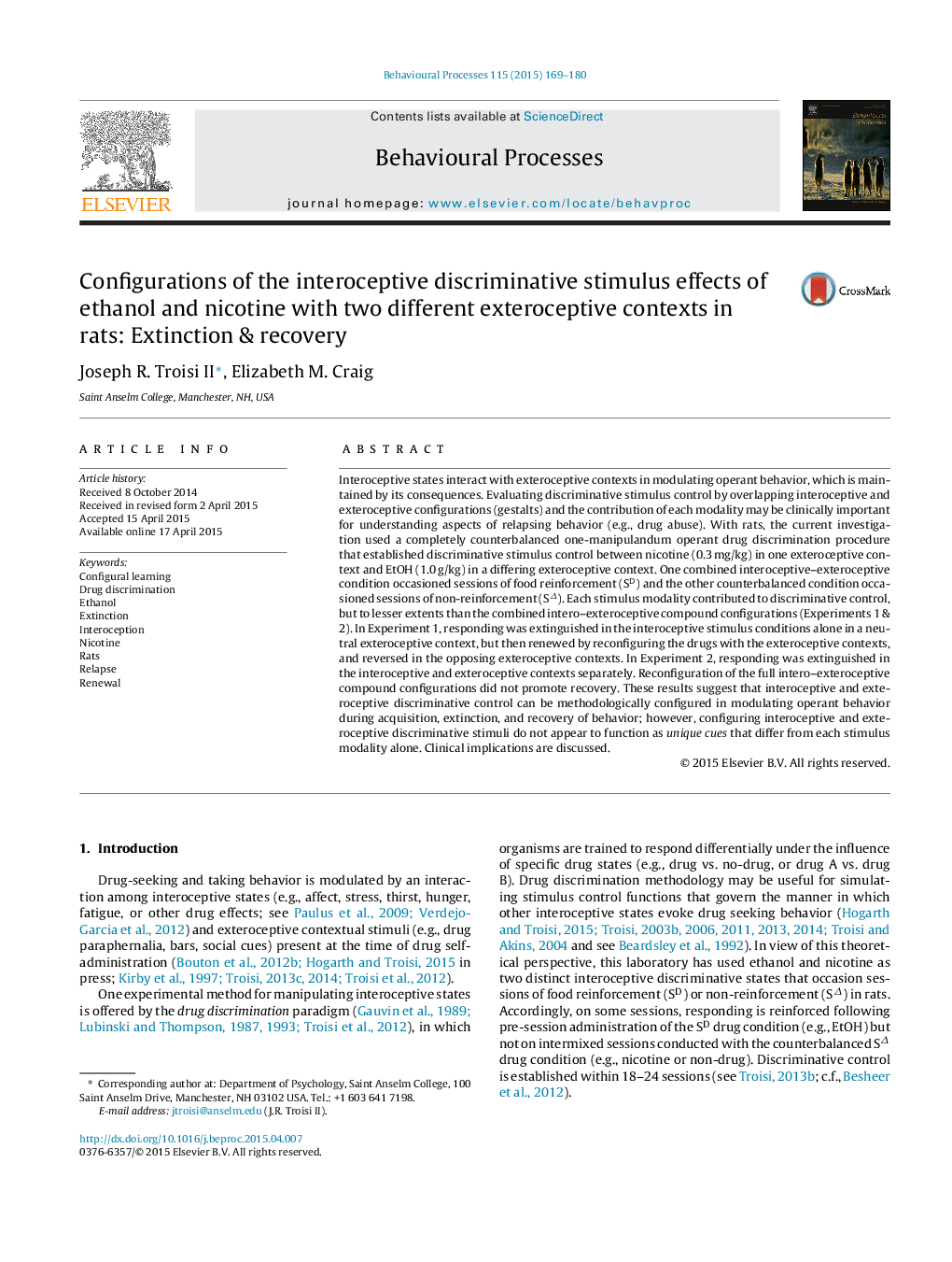 Configurations of the interoceptive discriminative stimulus effects of ethanol and nicotine with two different exteroceptive contexts in rats: Extinction & recovery