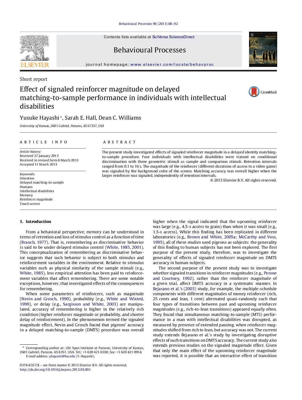 Effect of signaled reinforcer magnitude on delayed matching-to-sample performance in individuals with intellectual disabilities