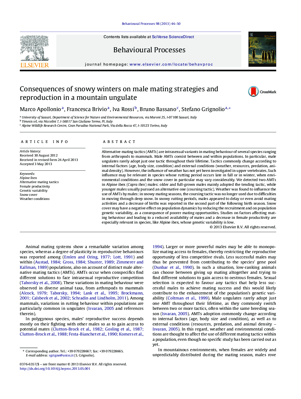 Consequences of snowy winters on male mating strategies and reproduction in a mountain ungulate