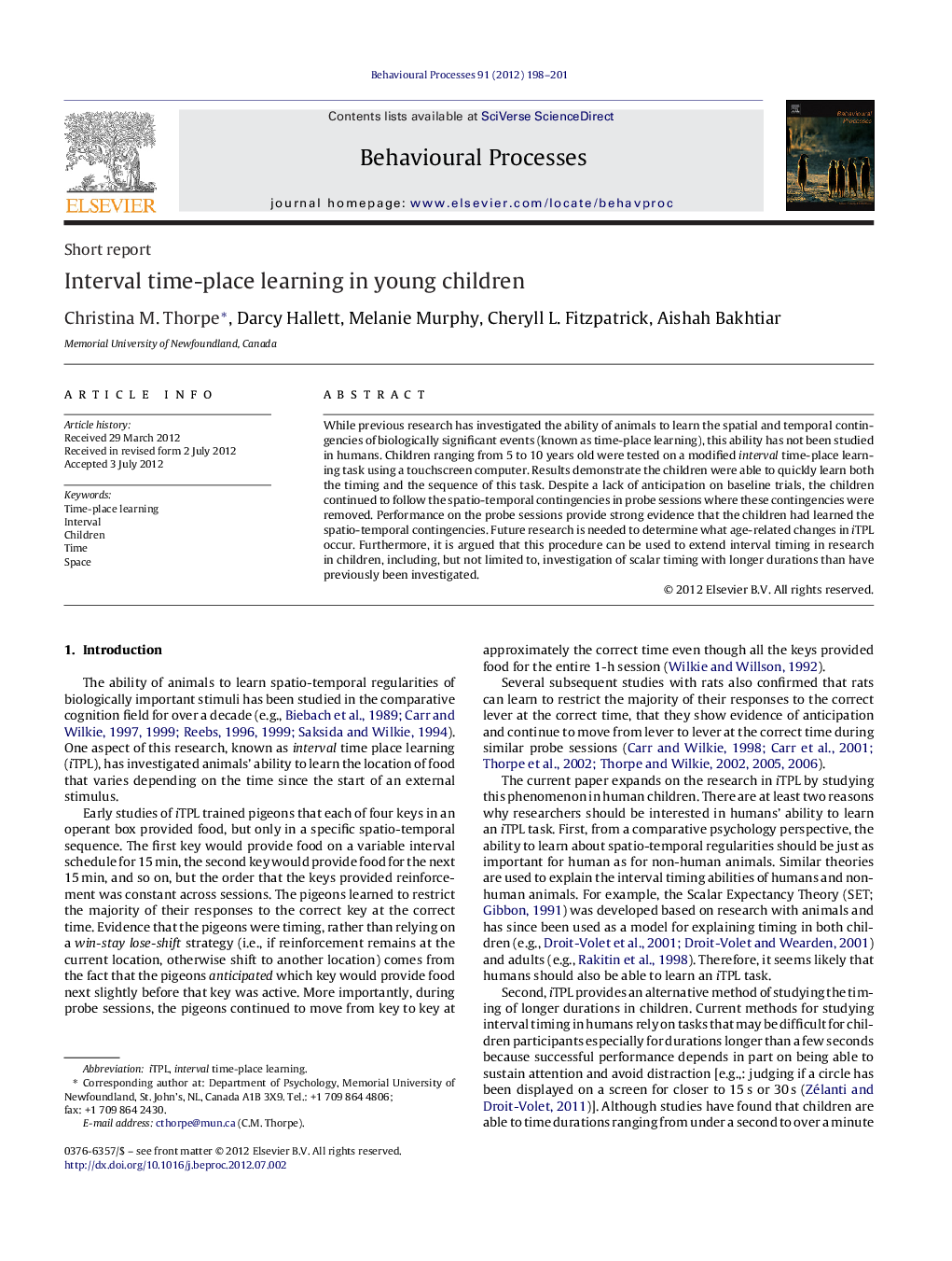 Interval time-place learning in young children