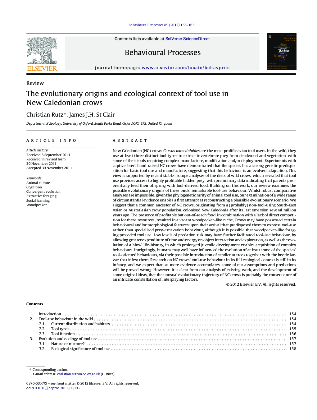 The evolutionary origins and ecological context of tool use in New Caledonian crows