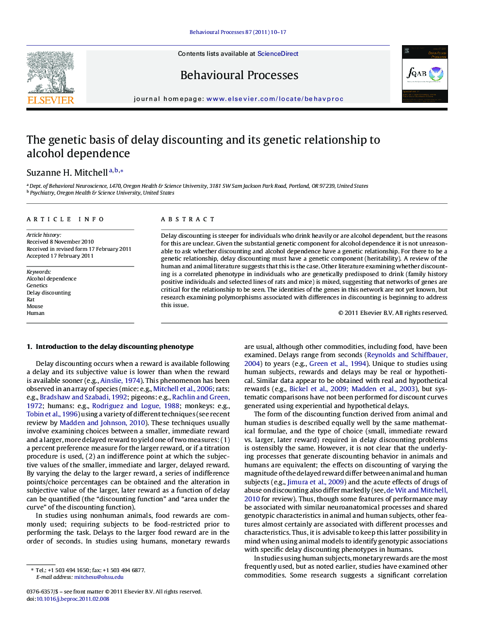 The genetic basis of delay discounting and its genetic relationship to alcohol dependence