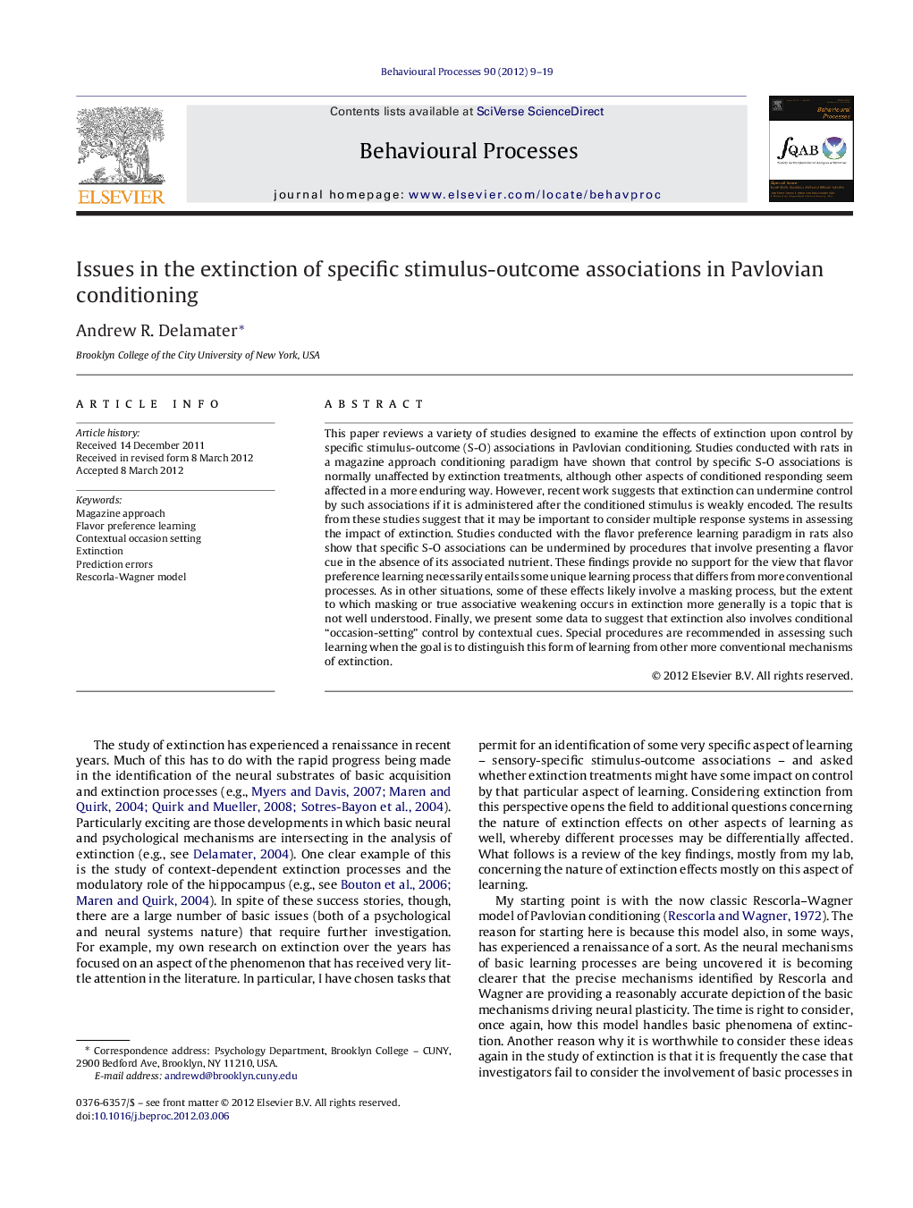 Issues in the extinction of specific stimulus-outcome associations in Pavlovian conditioning