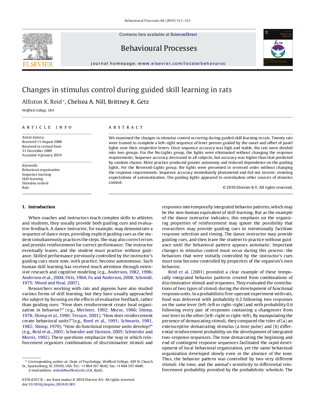 عکس صفحه اول مقاله: Changes in stimulus control during guided skill learning in rats Changes in stimulus control during guided skill learning in rats