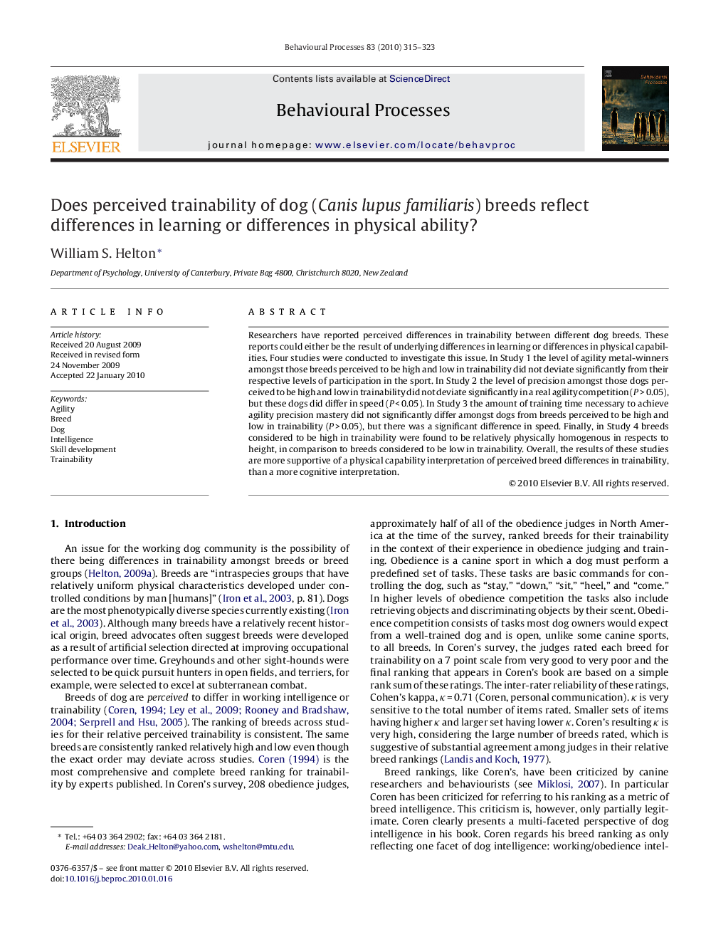 Does perceived trainability of dog (Canis lupus familiaris) breeds reflect differences in learning or differences in physical ability?