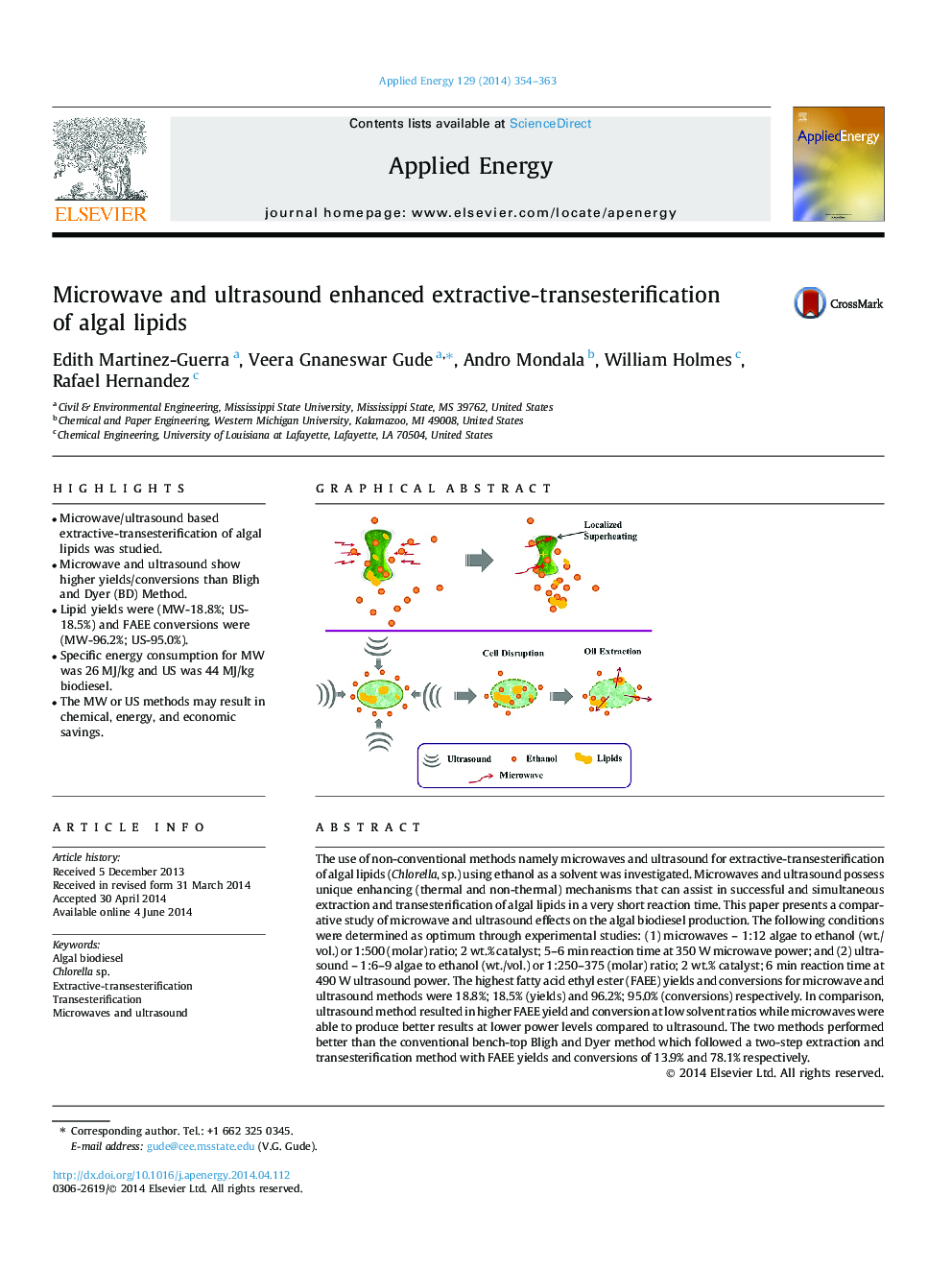 Microwave and ultrasound enhanced extractive-transesterification of algal lipids