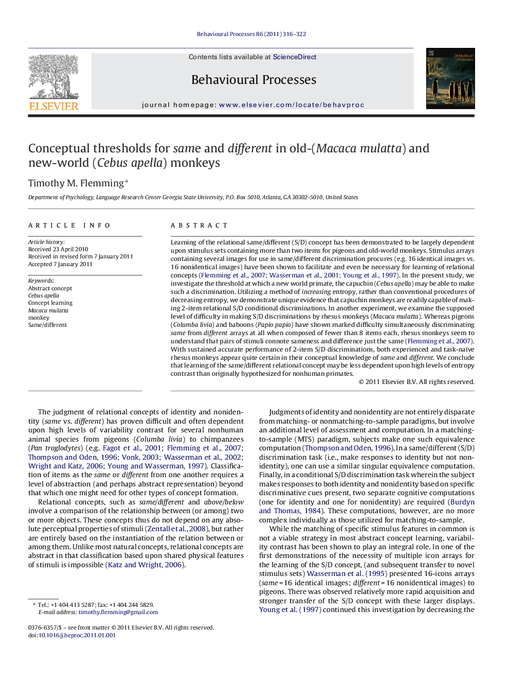 Conceptual thresholds for same and different in old-(Macaca mulatta) and new-world (Cebus apella) monkeys