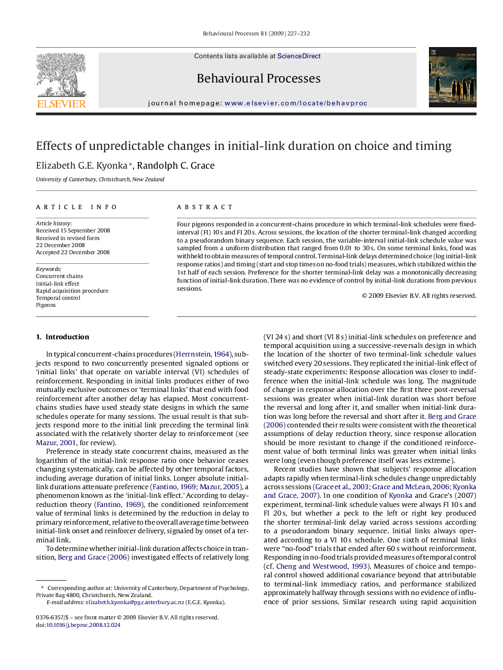 Effects of unpredictable changes in initial-link duration on choice and timing