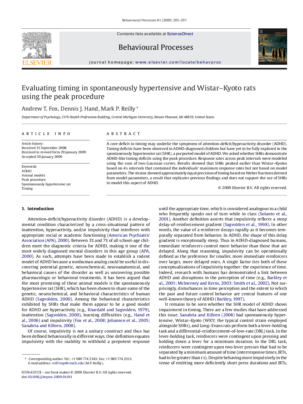 Evaluating timing in spontaneously hypertensive and Wistar–Kyoto rats using the peak procedure