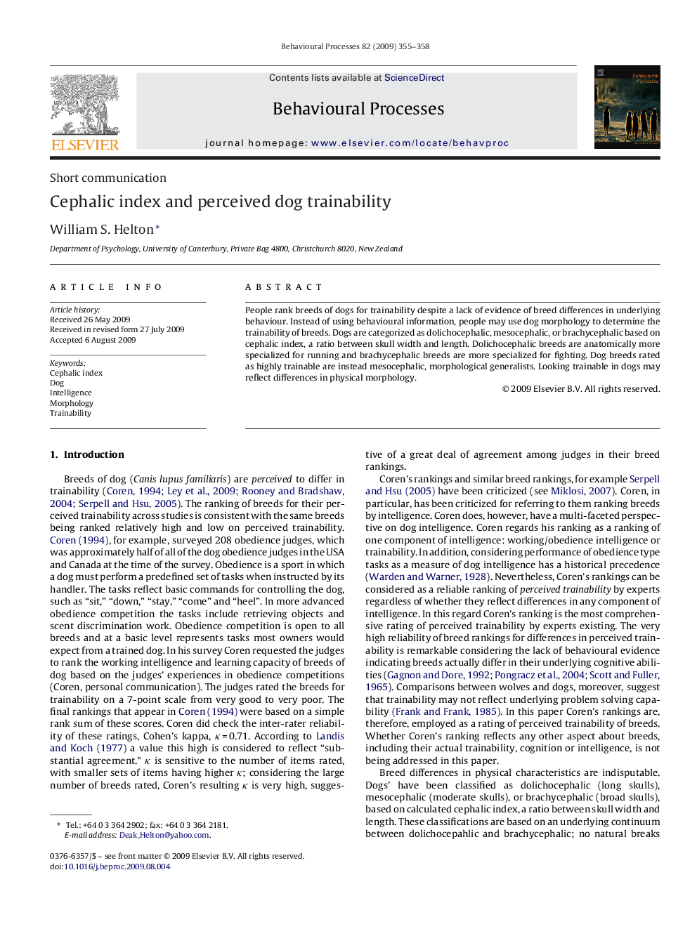 Cephalic index and perceived dog trainability