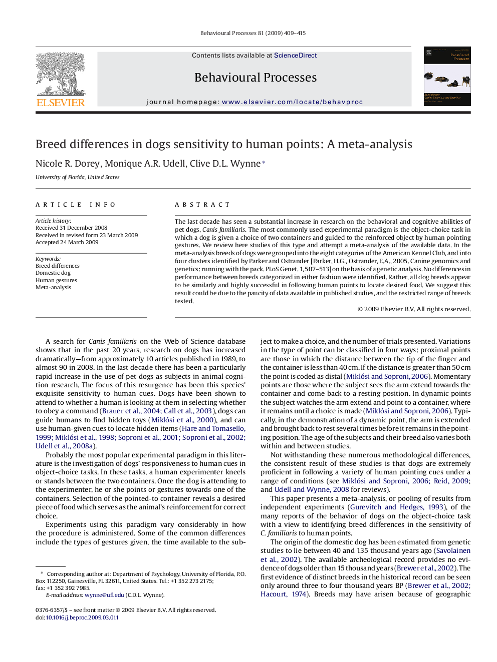 Breed differences in dogs sensitivity to human points: A meta-analysis