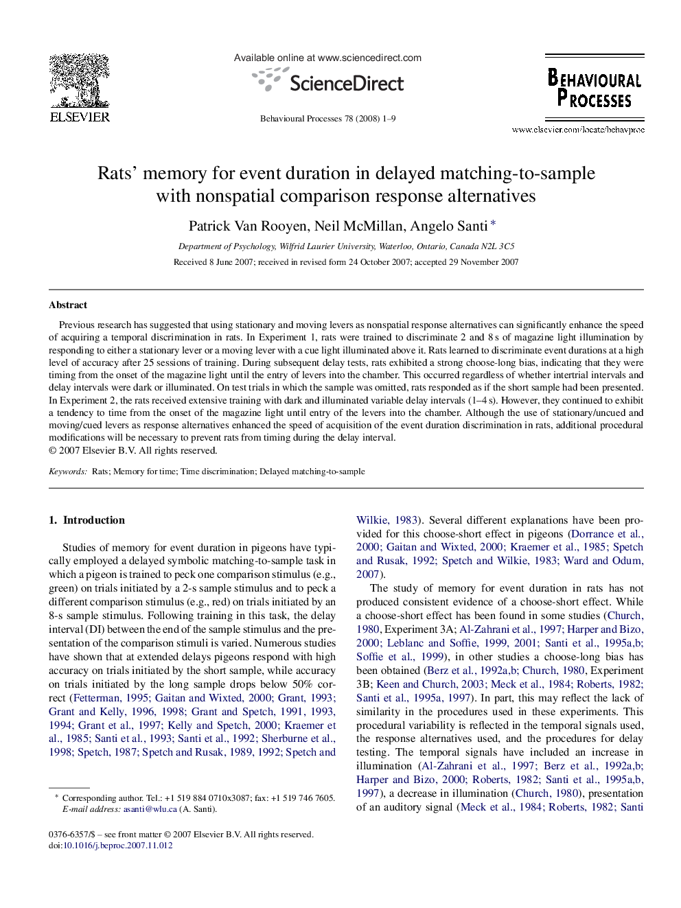 Rats’ memory for event duration in delayed matching-to-sample with nonspatial comparison response alternatives