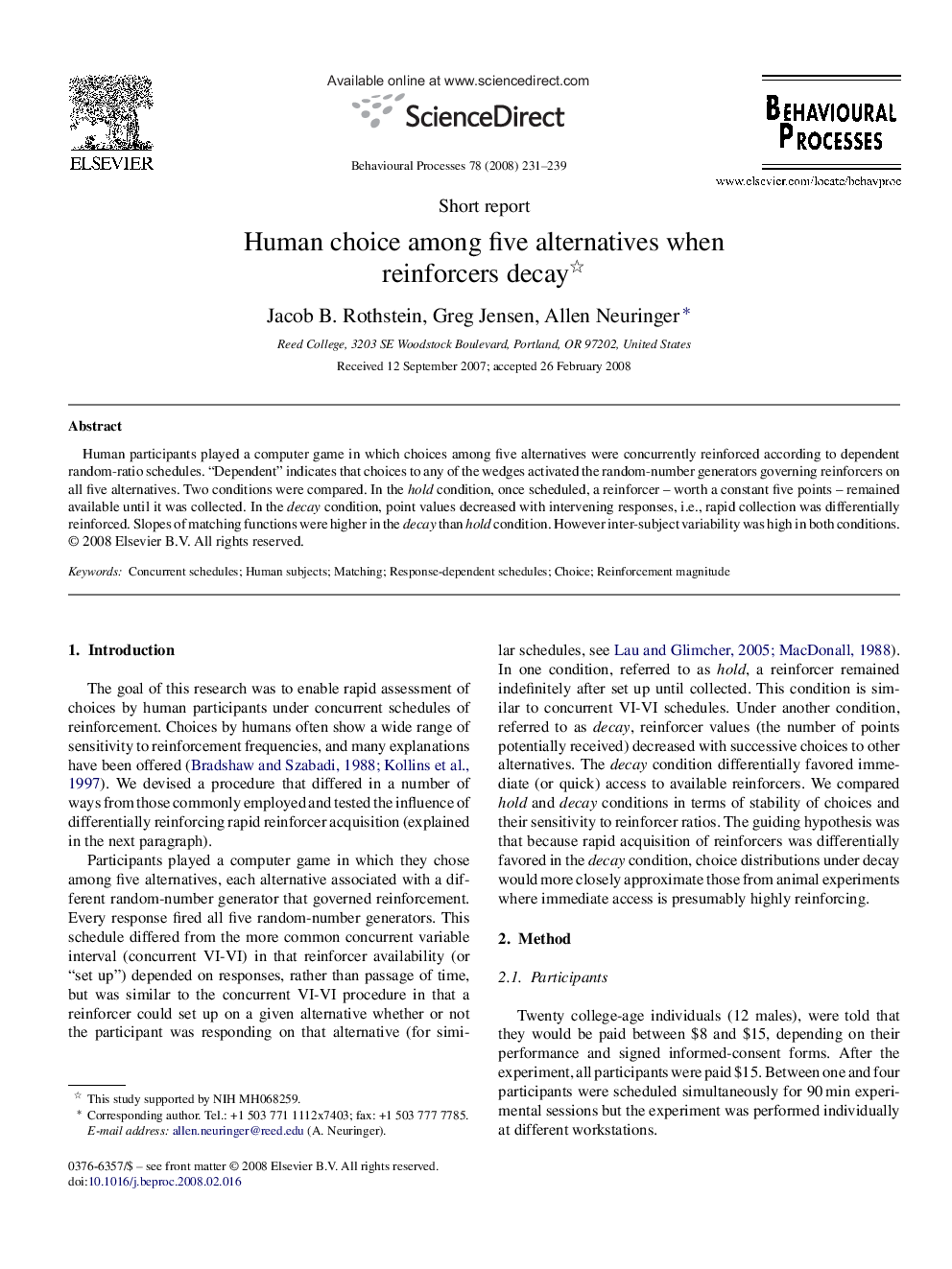 Human choice among five alternatives when reinforcers decay 