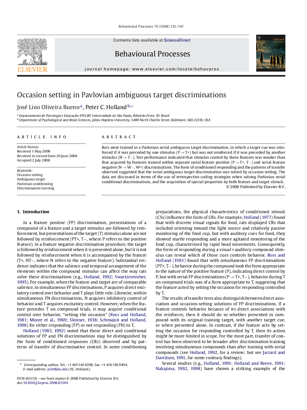 Occasion setting in Pavlovian ambiguous target discriminations