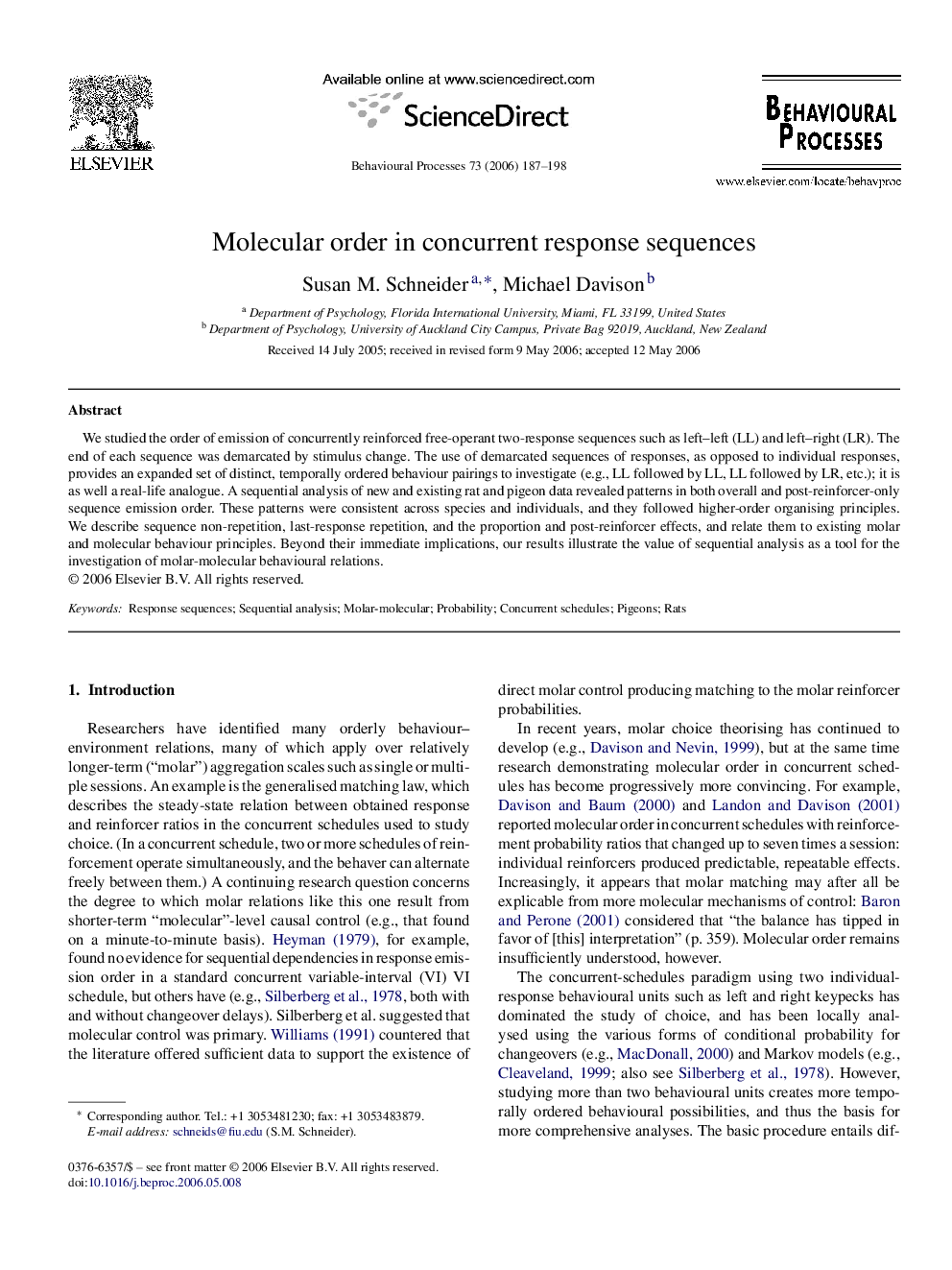 Molecular order in concurrent response sequences