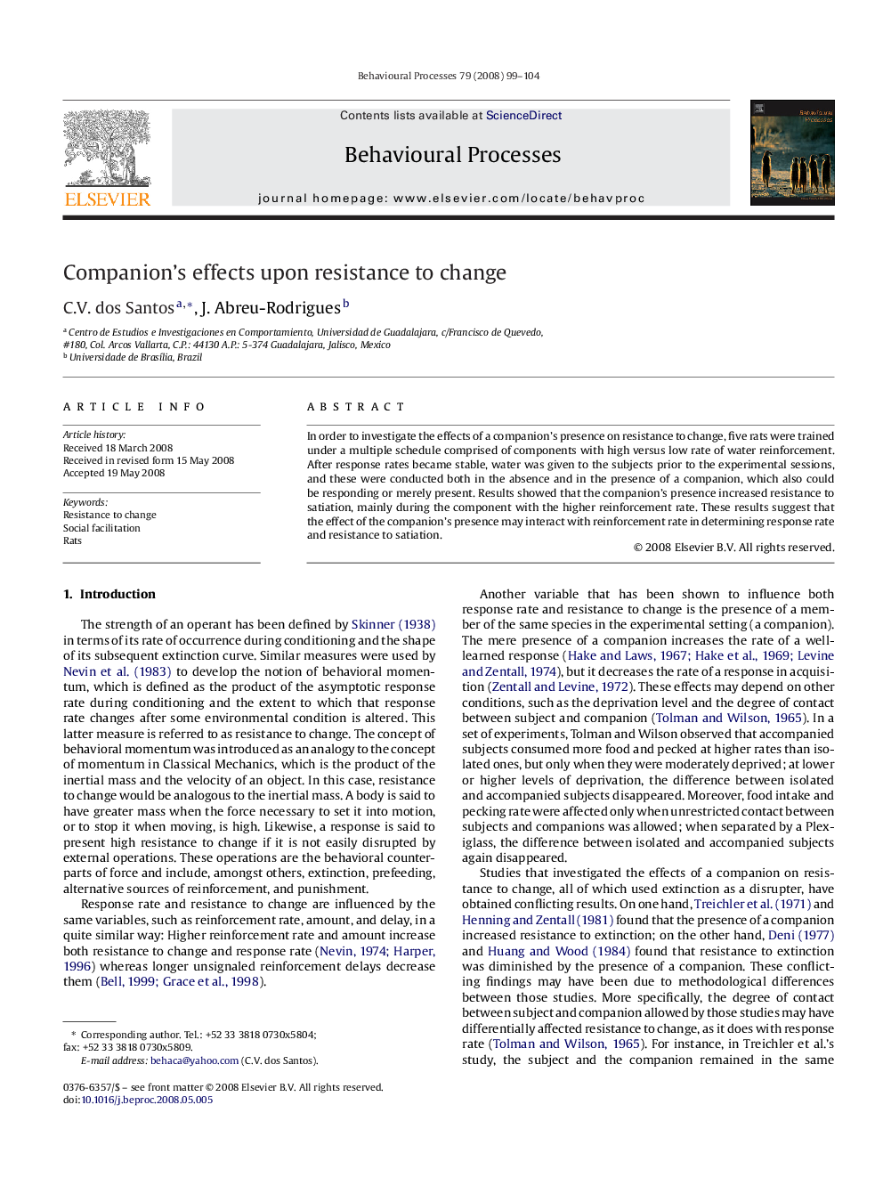 Companion's effects upon resistance to change