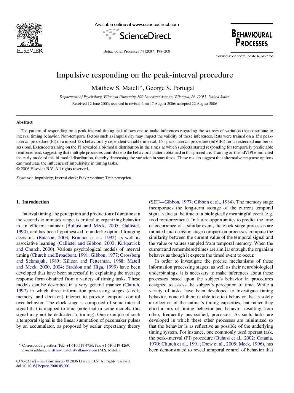 Impulsive responding on the peak-interval procedure