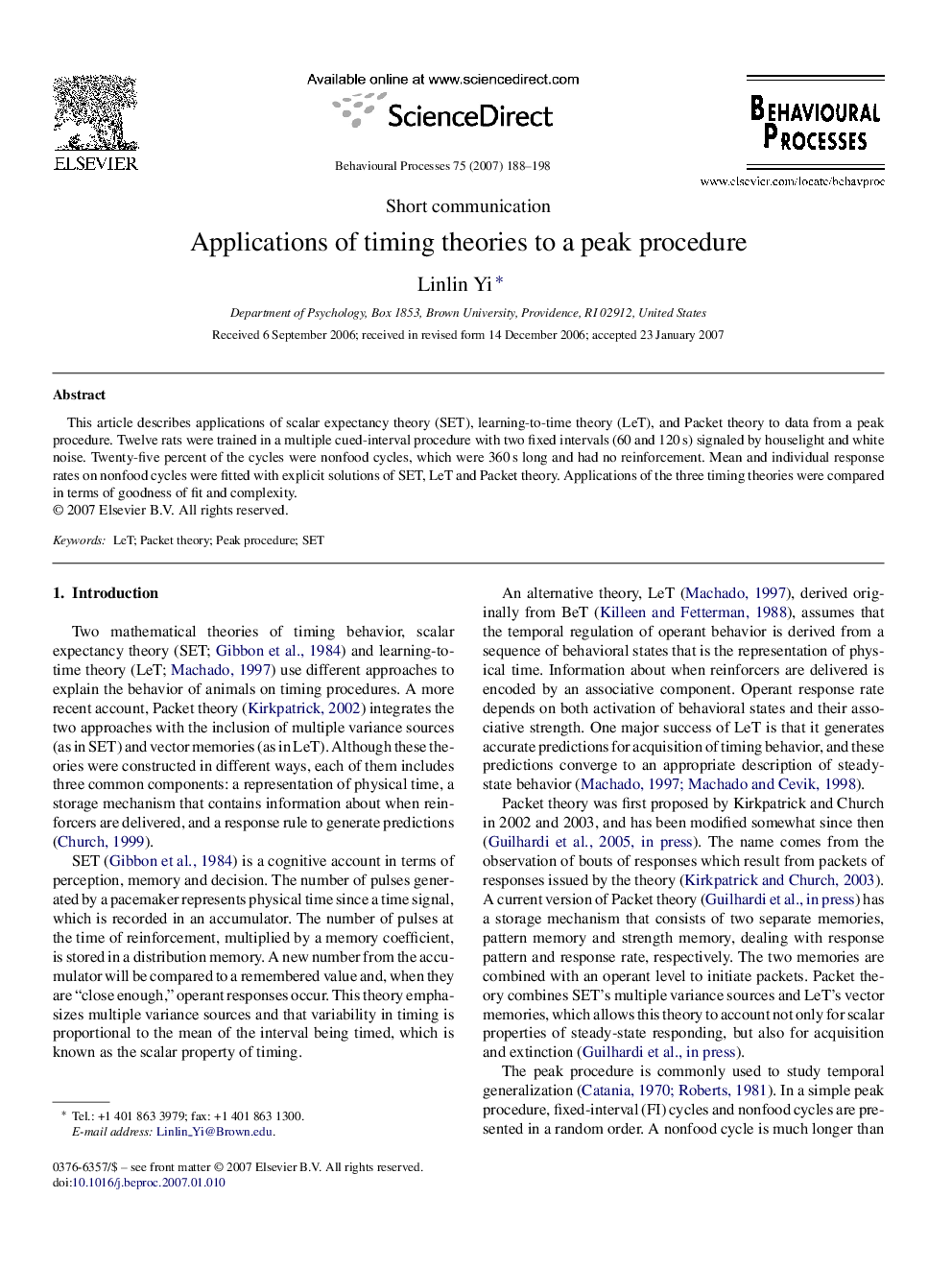 Applications of timing theories to a peak procedure