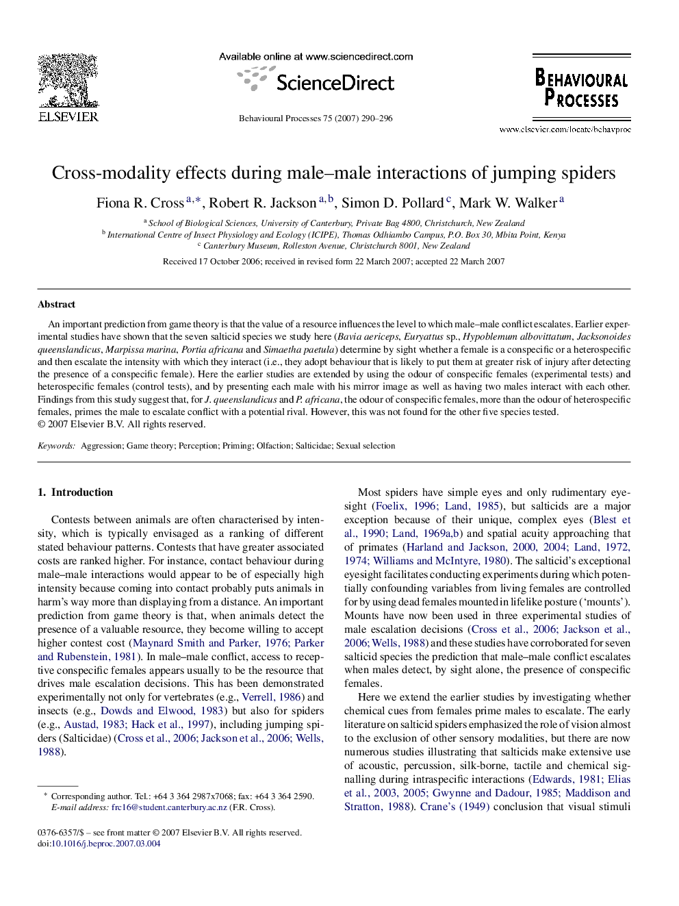 Cross-modality effects during male–male interactions of jumping spiders