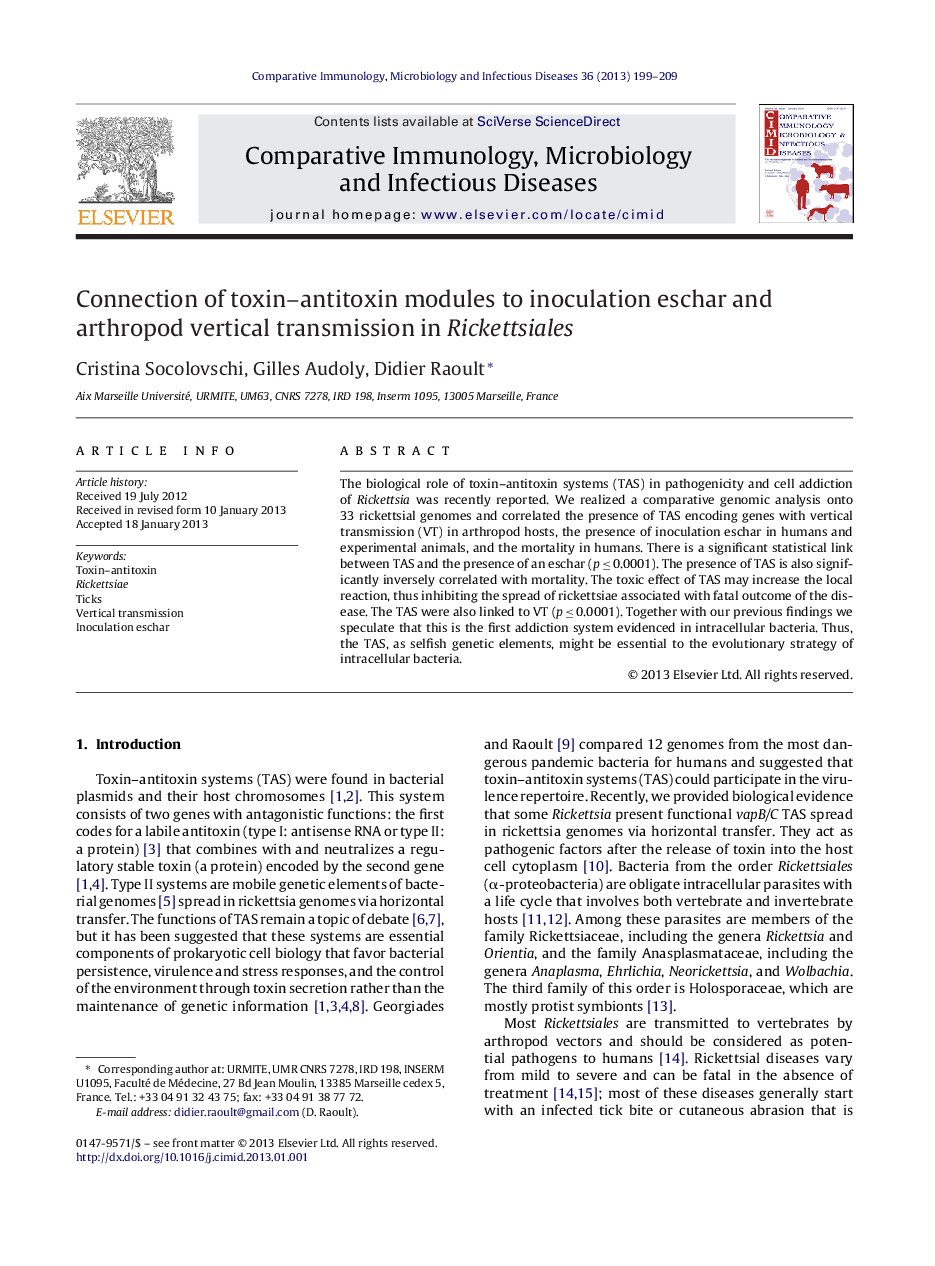 Connection of toxin–antitoxin modules to inoculation eschar and arthropod vertical transmission in Rickettsiales