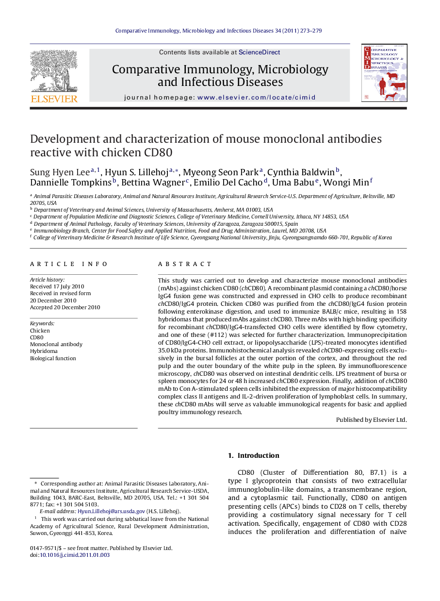 Development and characterization of mouse monoclonal antibodies reactive with chicken CD80