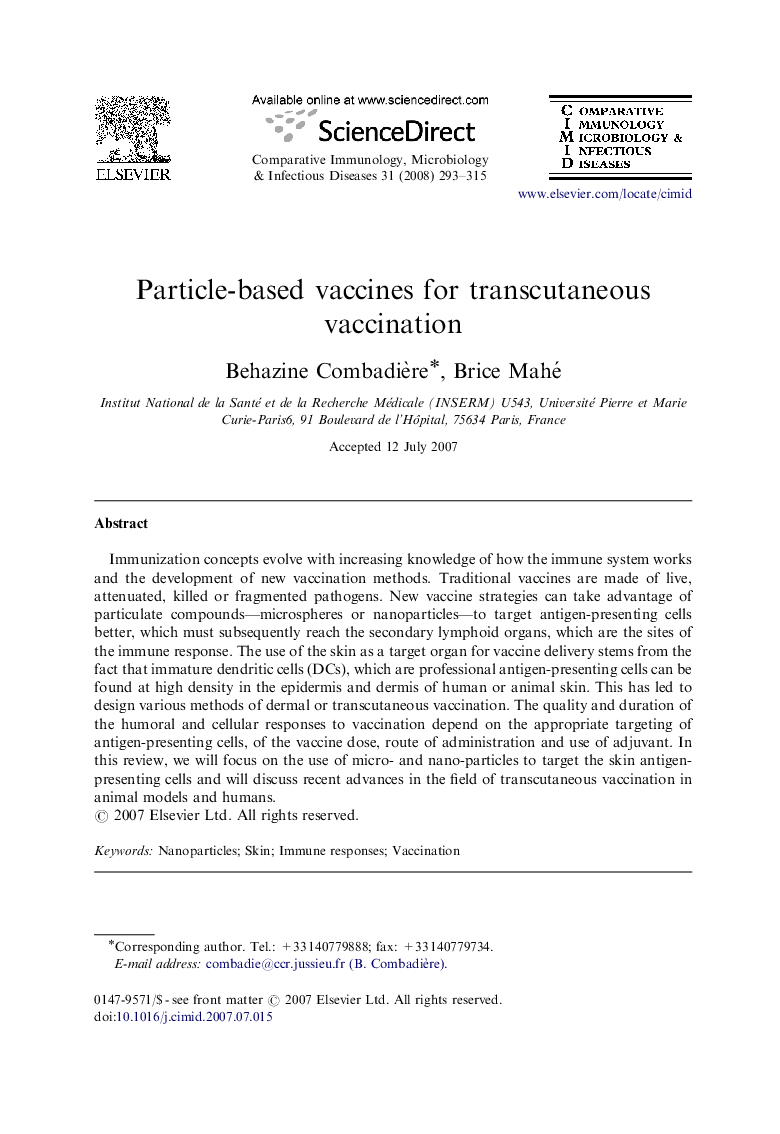 Particle-based vaccines for transcutaneous vaccination