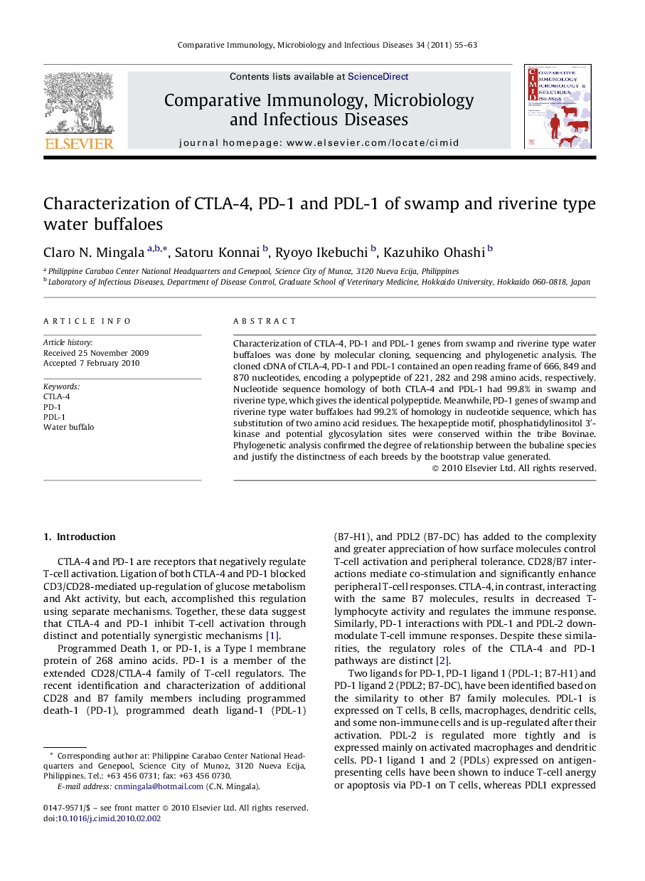 Characterization of CTLA-4, PD-1 and PDL-1 of swamp and riverine type water buffaloes