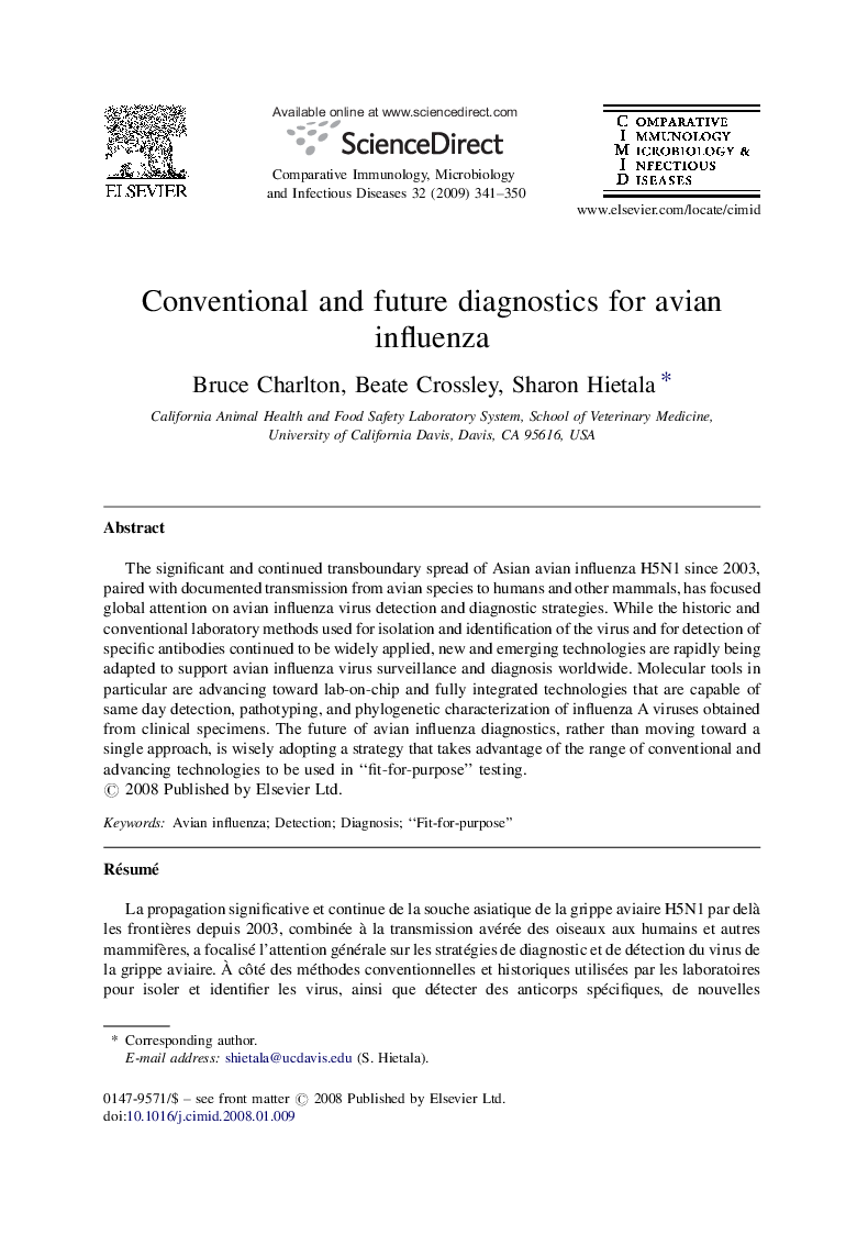 Conventional and future diagnostics for avian influenza