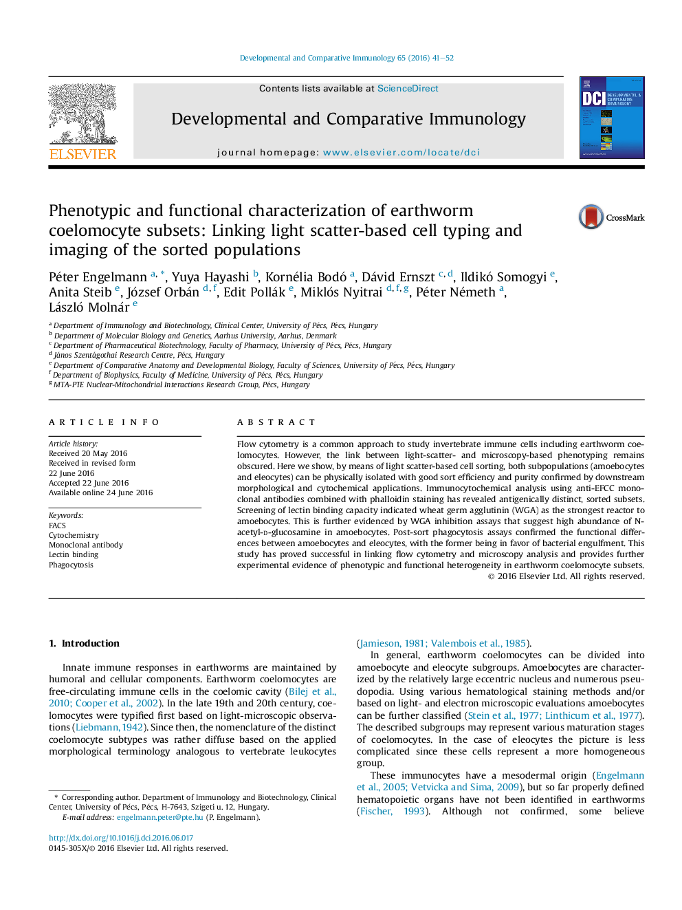 ویژگی های فنوتیپ و عملکردی زیر مجموعه های کلموسیت کرم خاکی: پیوند دادن سلول های مبتنی بر پراکندگی نور و تصویربرداری از جمعیت های مرتب شده 