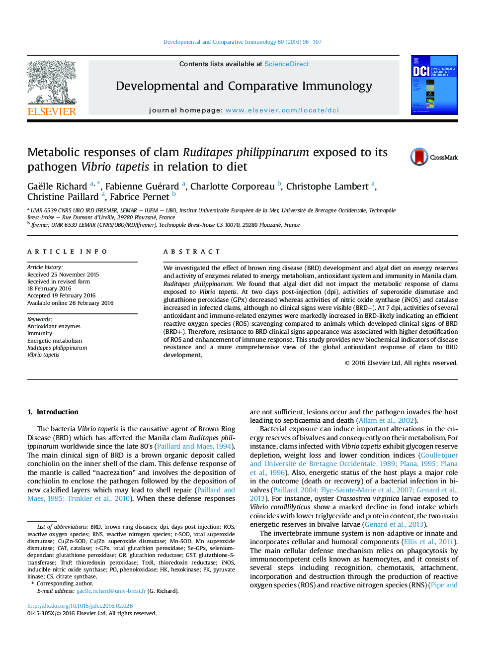 Metabolic responses of clam Ruditapes philippinarum exposed to its pathogen Vibrio tapetis in relation to diet