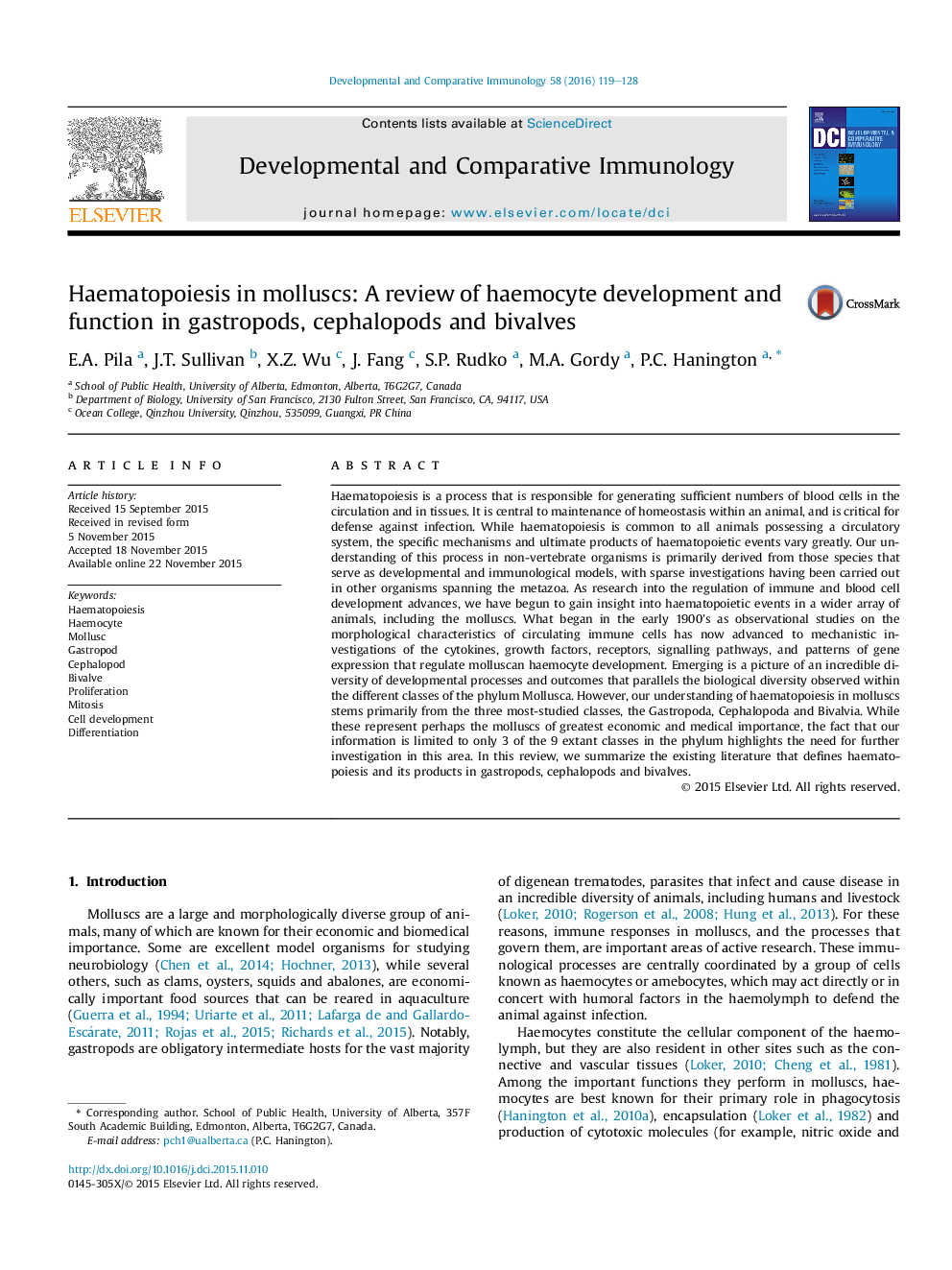 Haematopoiesis in molluscs: A review of haemocyte development and function in gastropods, cephalopods and bivalves