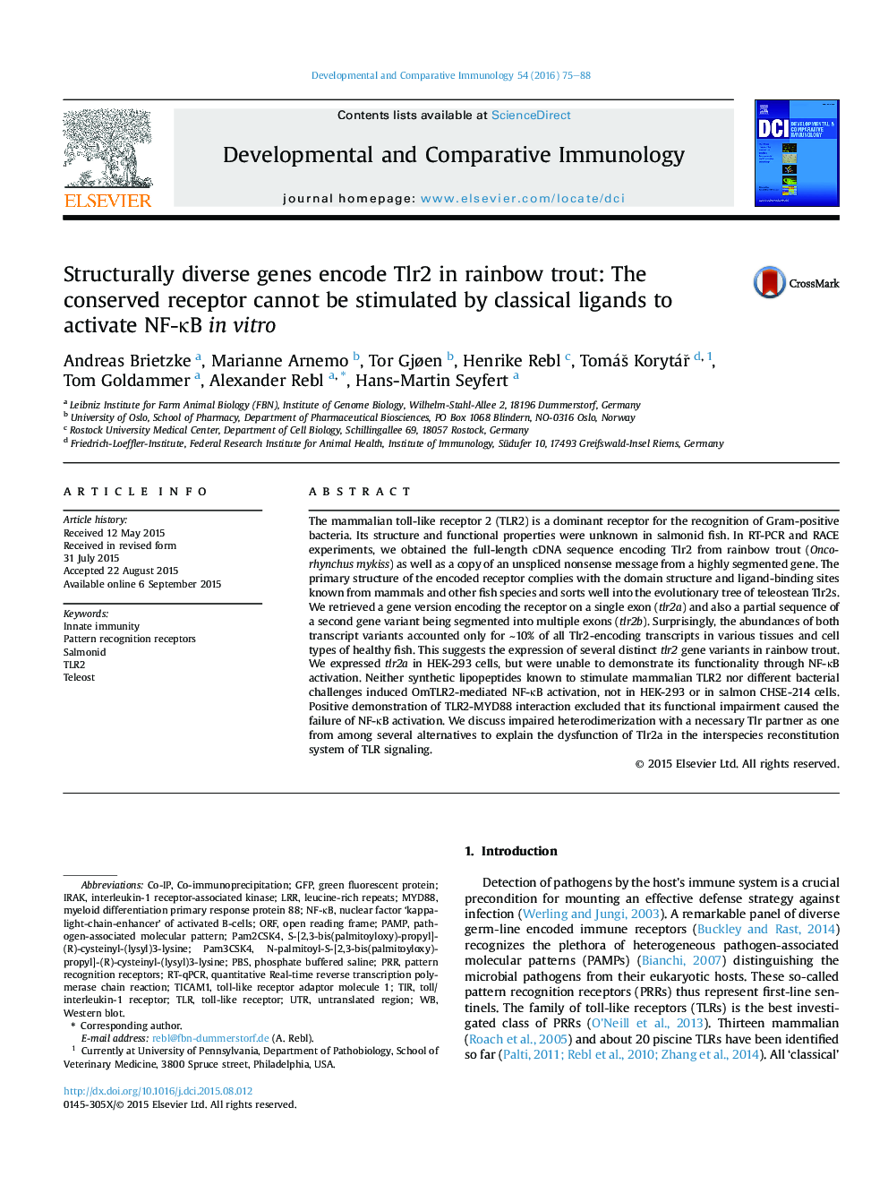 Structurally diverse genes encode Tlr2 in rainbow trout: The conserved receptor cannot be stimulated by classical ligands to activate NF-κB in vitro