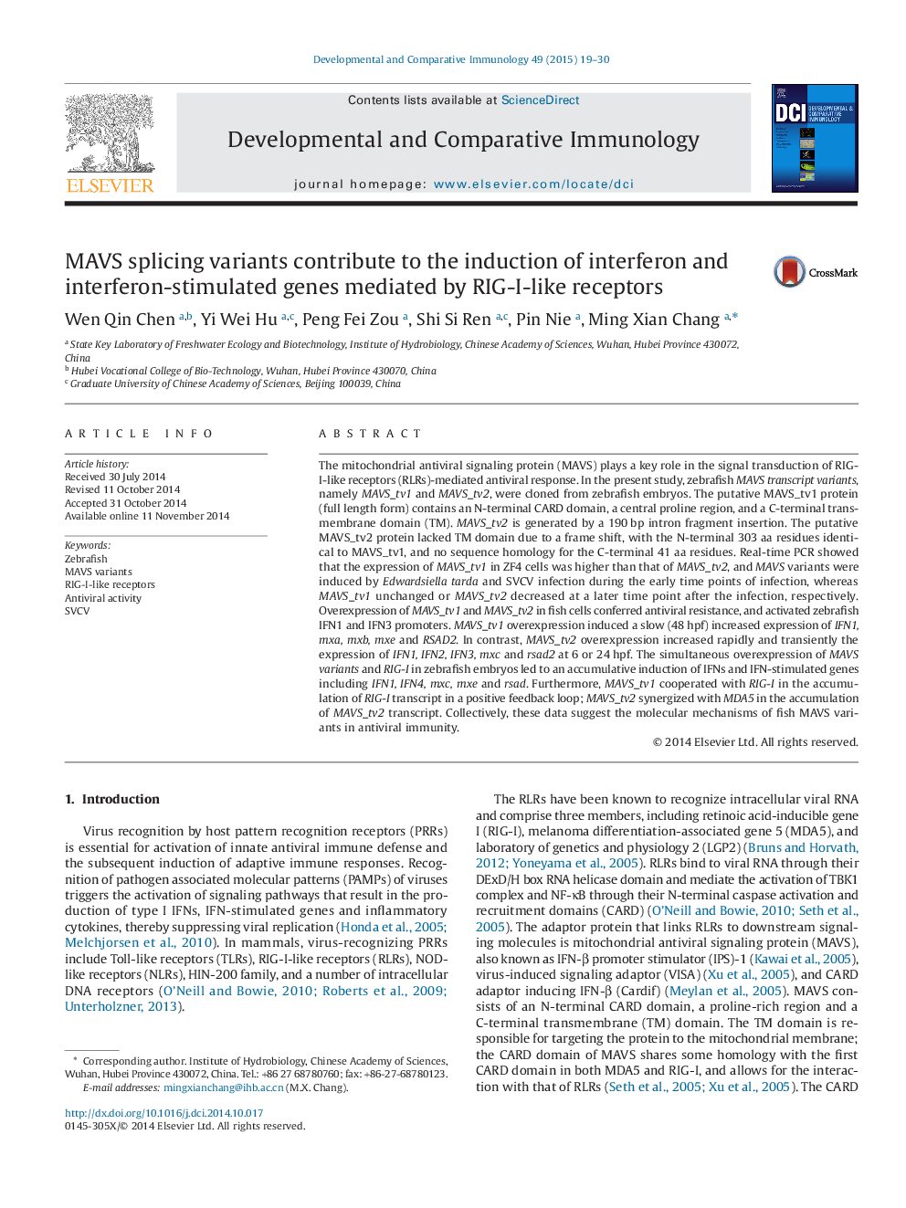 MAVS splicing variants contribute to the induction of interferon and interferon-stimulated genes mediated by RIG-I-like receptors