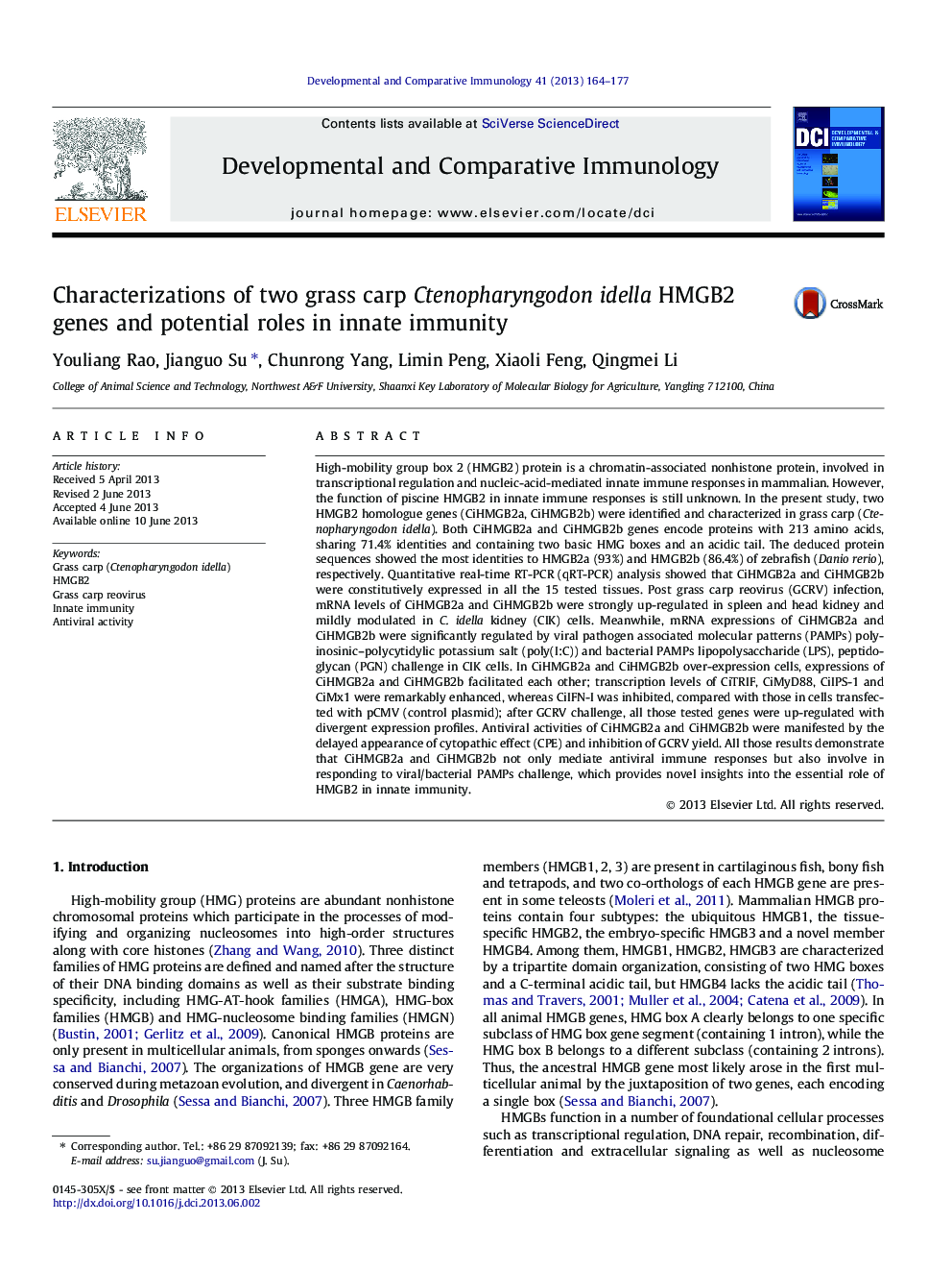 Characterizations of two grass carp Ctenopharyngodon idella HMGB2 genes and potential roles in innate immunity