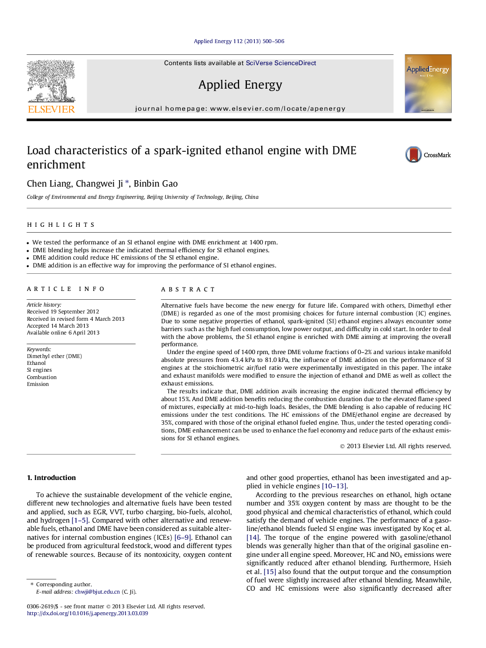 Load characteristics of a spark-ignited ethanol engine with DME enrichment