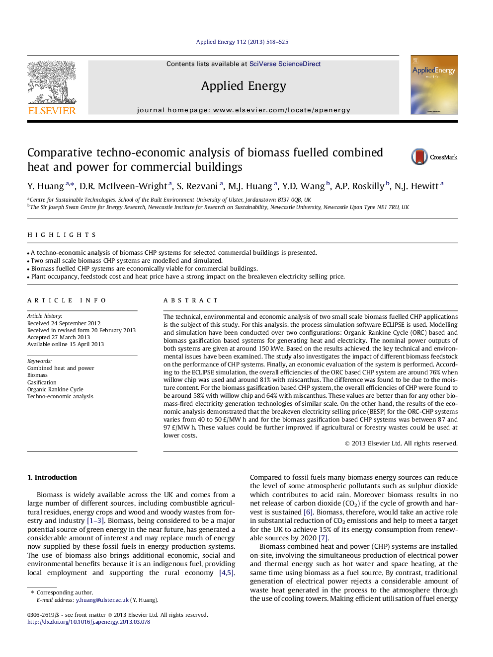 عکس صفحه اول مقاله: Comparative techno-economic analysis of biomass fuelled combined heat and power for commercial buildings Comparative techno-economic analysis of biomass fuelled combined heat and power for commercial buildings