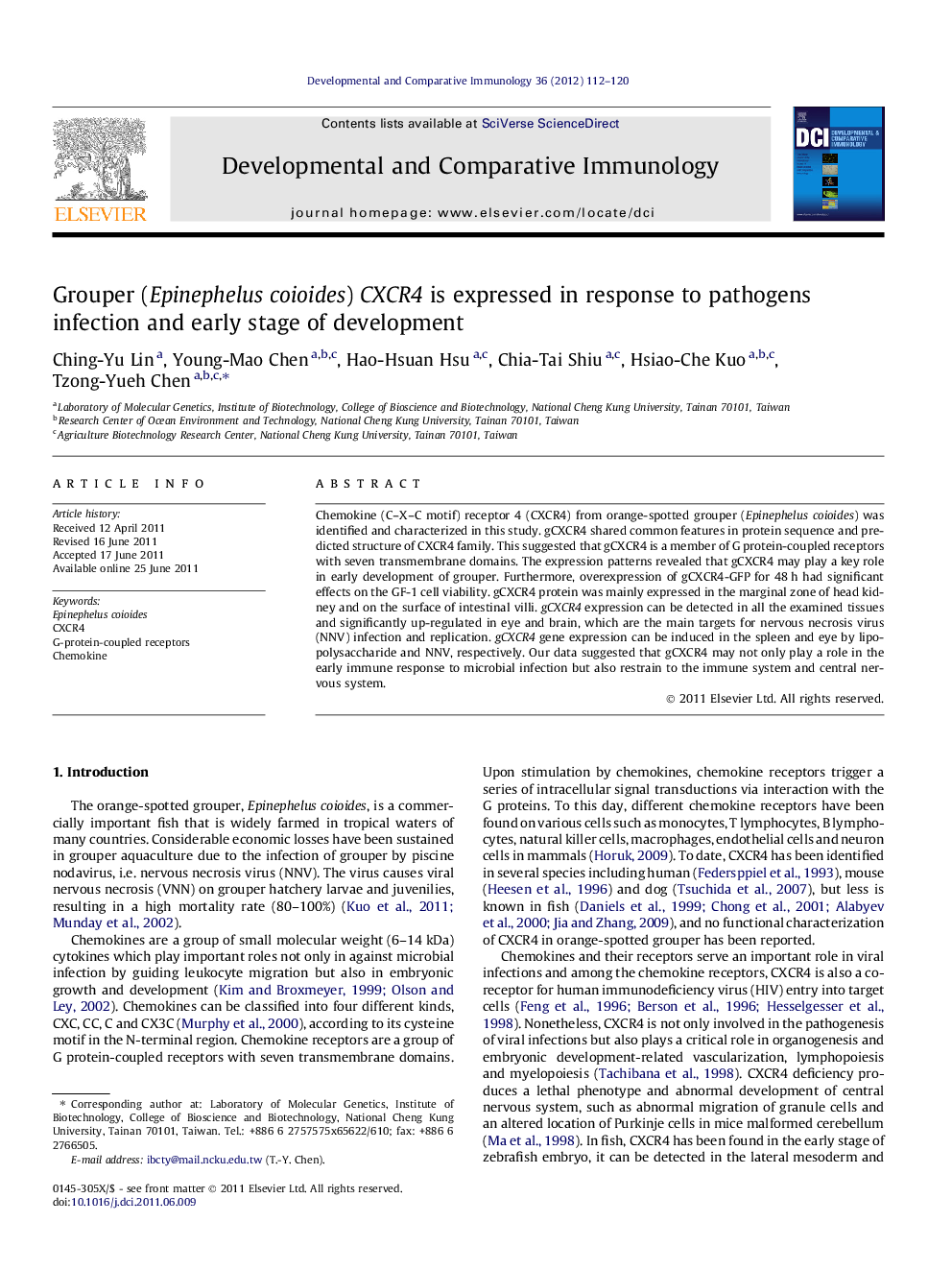 Grouper (Epinephelus coioides) CXCR4 is expressed in response to pathogens infection and early stage of development