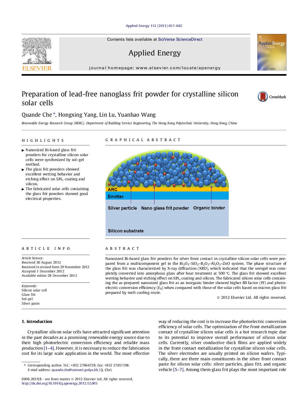 Preparation of lead-free nanoglass frit powder for crystalline silicon solar cells