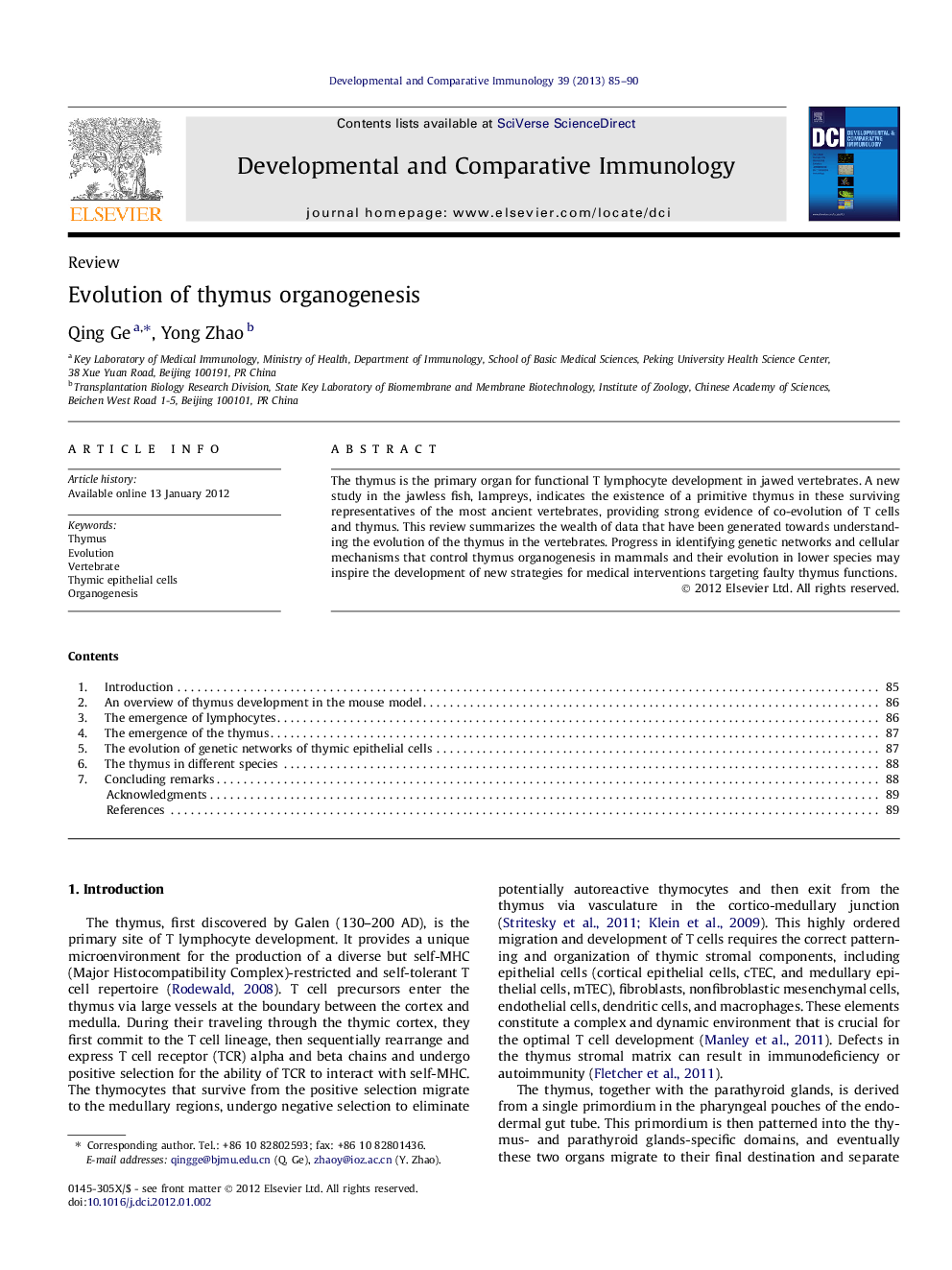 Evolution of thymus organogenesis