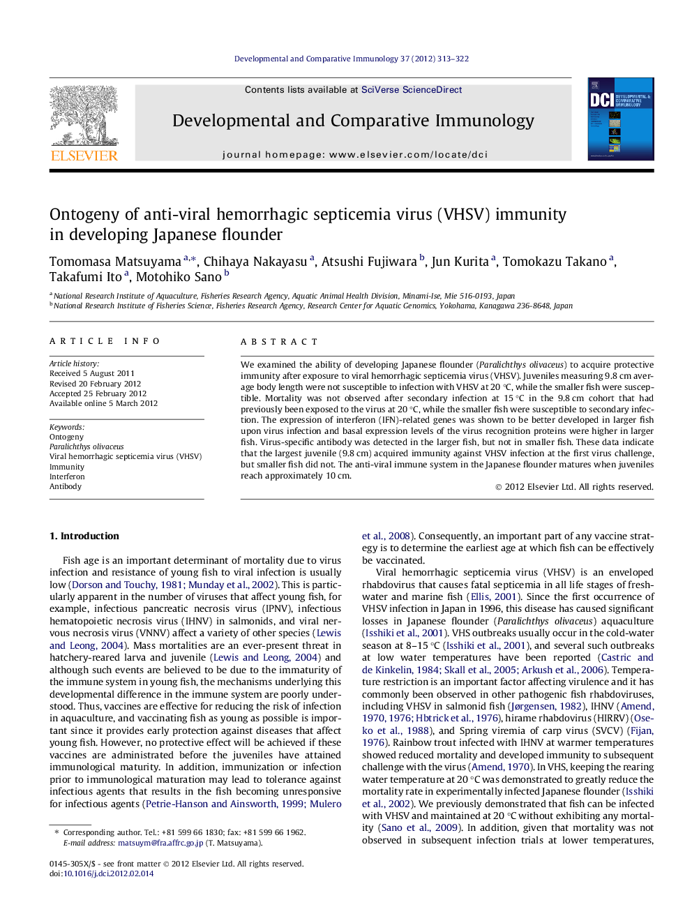 Ontogeny of anti-viral hemorrhagic septicemia virus (VHSV) immunity in developing Japanese flounder