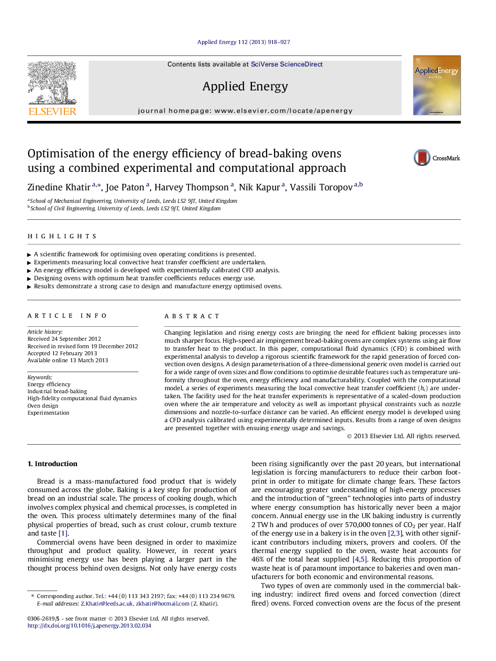 Optimisation of the energy efficiency of bread-baking ovens using a combined experimental and computational approach