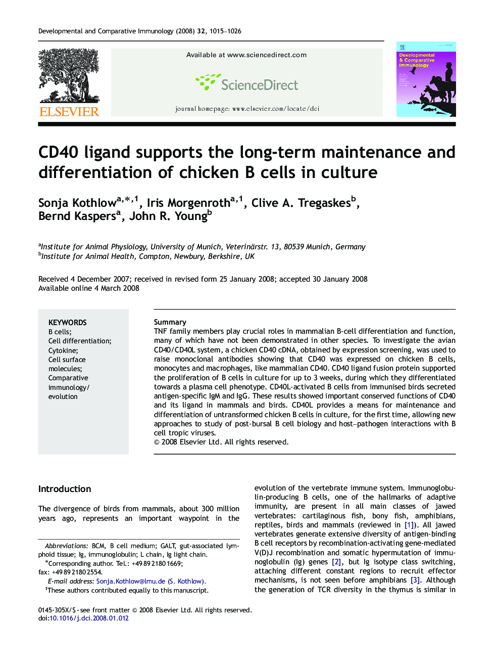 CD40 ligand supports the long-term maintenance and differentiation of chicken B cells in culture