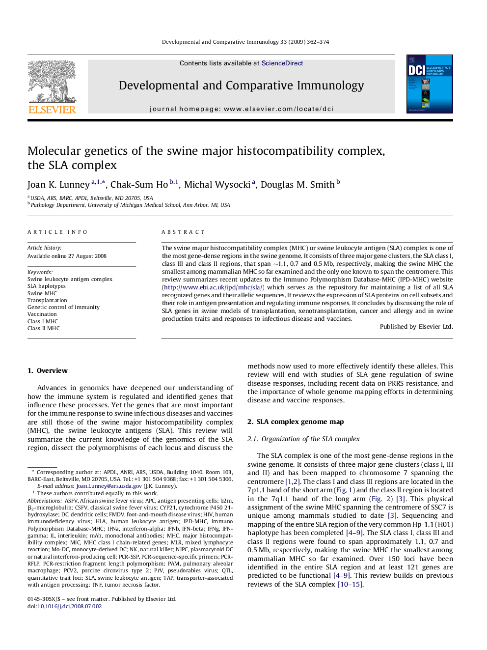 Molecular genetics of the swine major histocompatibility complex, the SLA complex