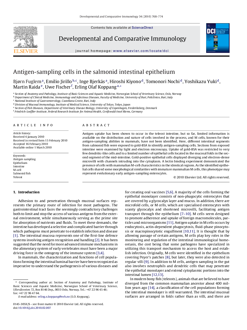 Antigen-sampling cells in the salmonid intestinal epithelium