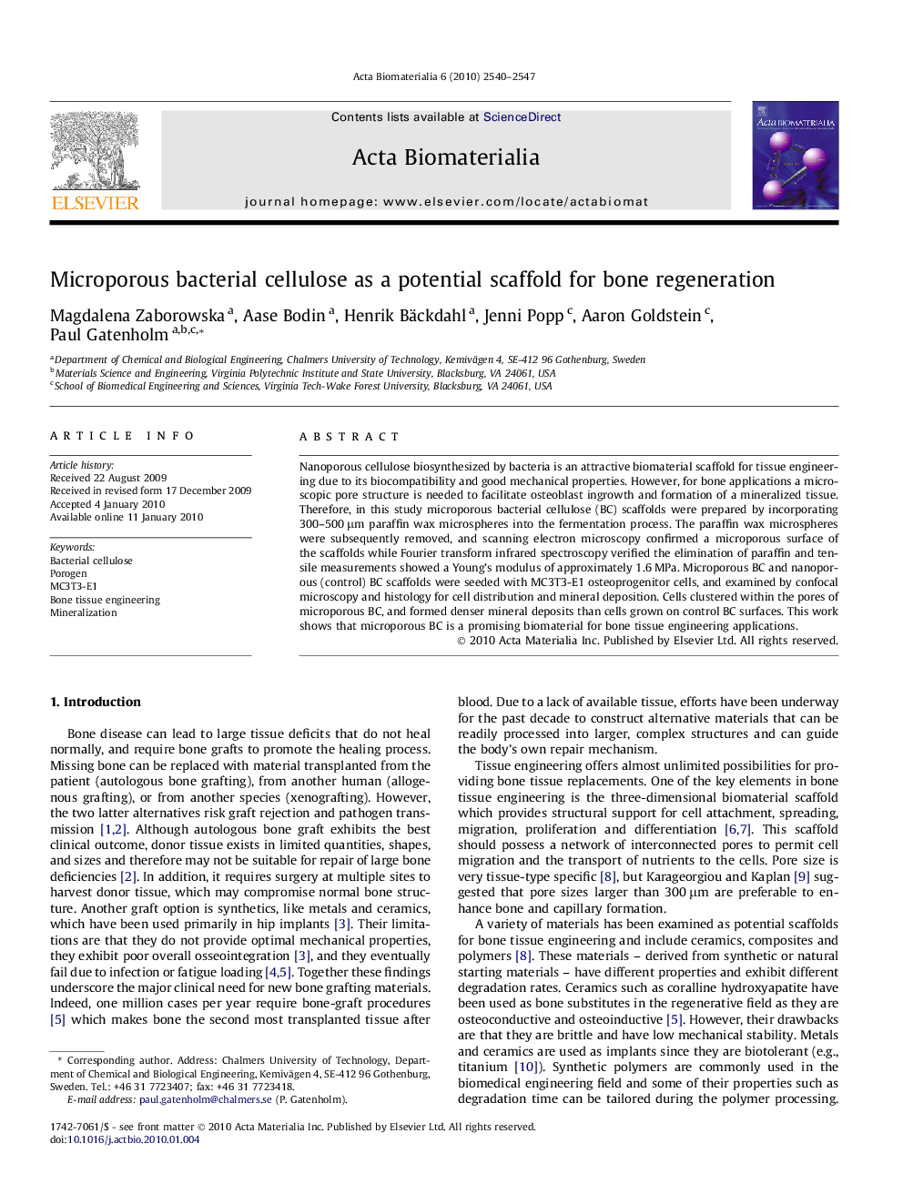 Microporous bacterial cellulose as a potential scaffold for bone regeneration