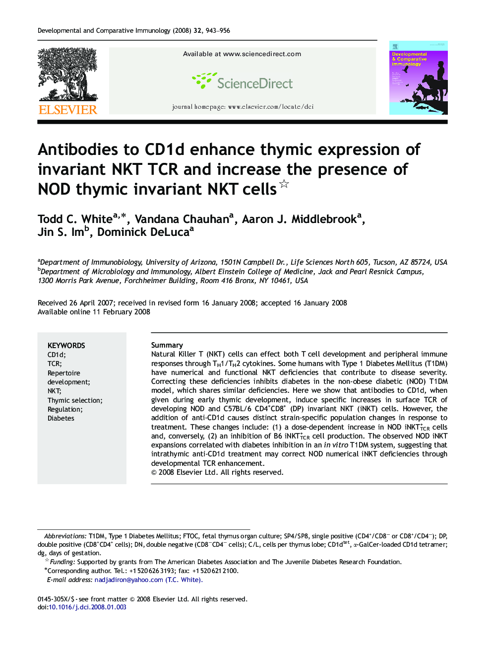 Antibodies to CD1d enhance thymic expression of invariant NKT TCR and increase the presence of NOD thymic invariant NKT cells 