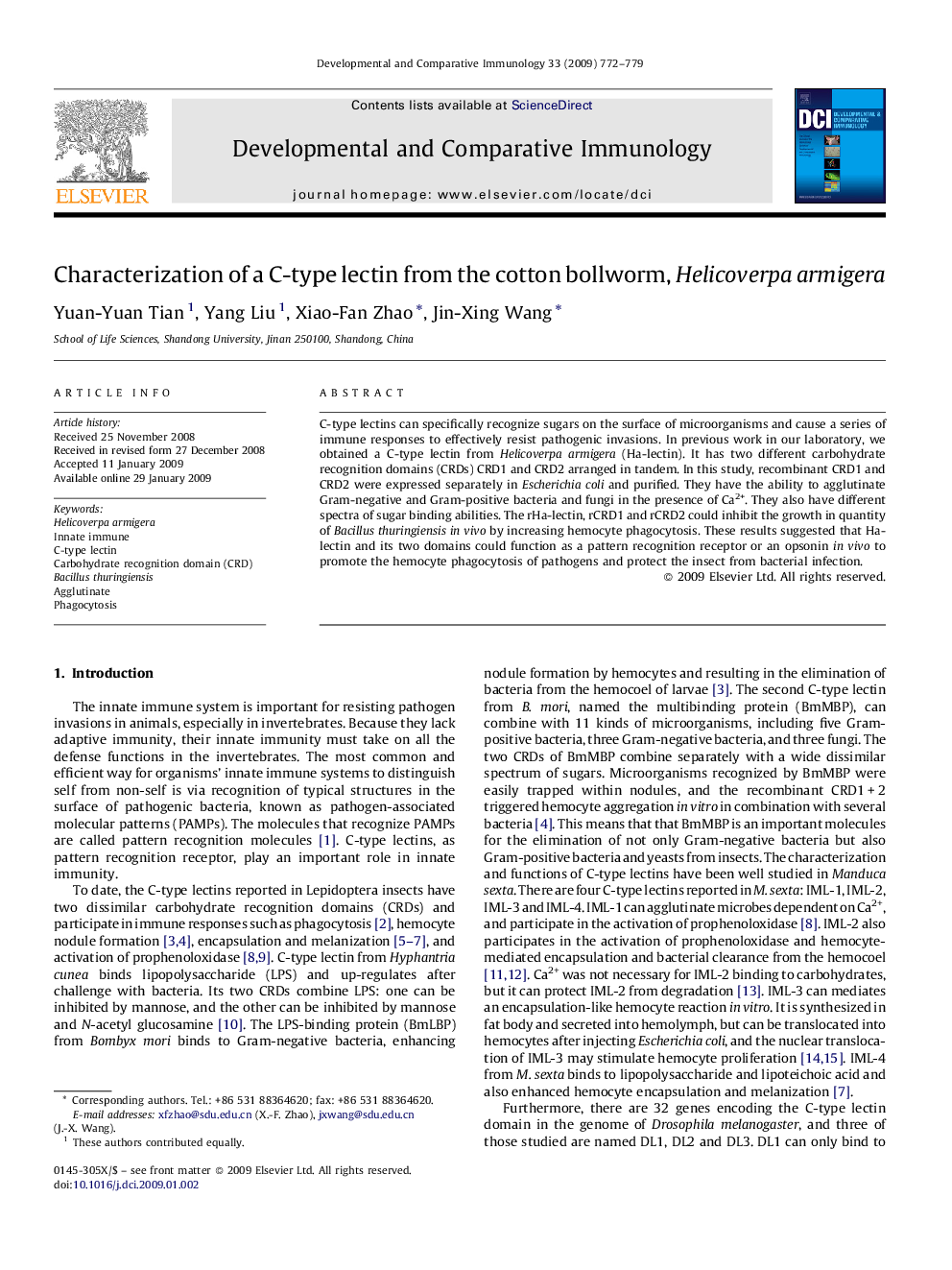 Characterization of a C-type lectin from the cotton bollworm, Helicoverpa armigera