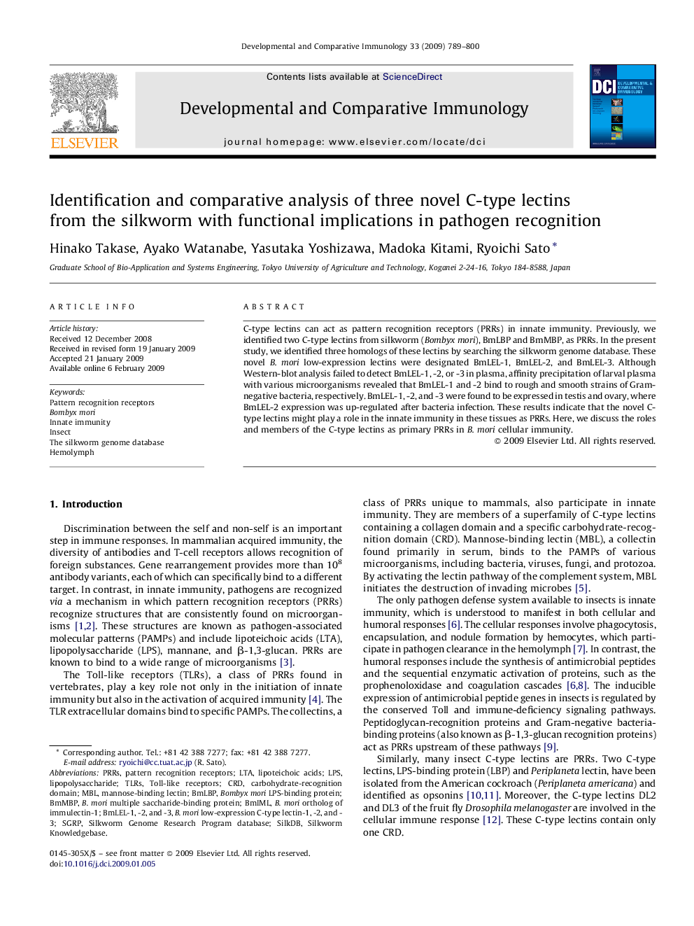 Identification and comparative analysis of three novel C-type lectins from the silkworm with functional implications in pathogen recognition