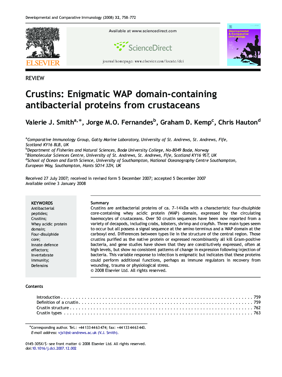 Crustins: Enigmatic WAP domain-containing antibacterial proteins from crustaceans